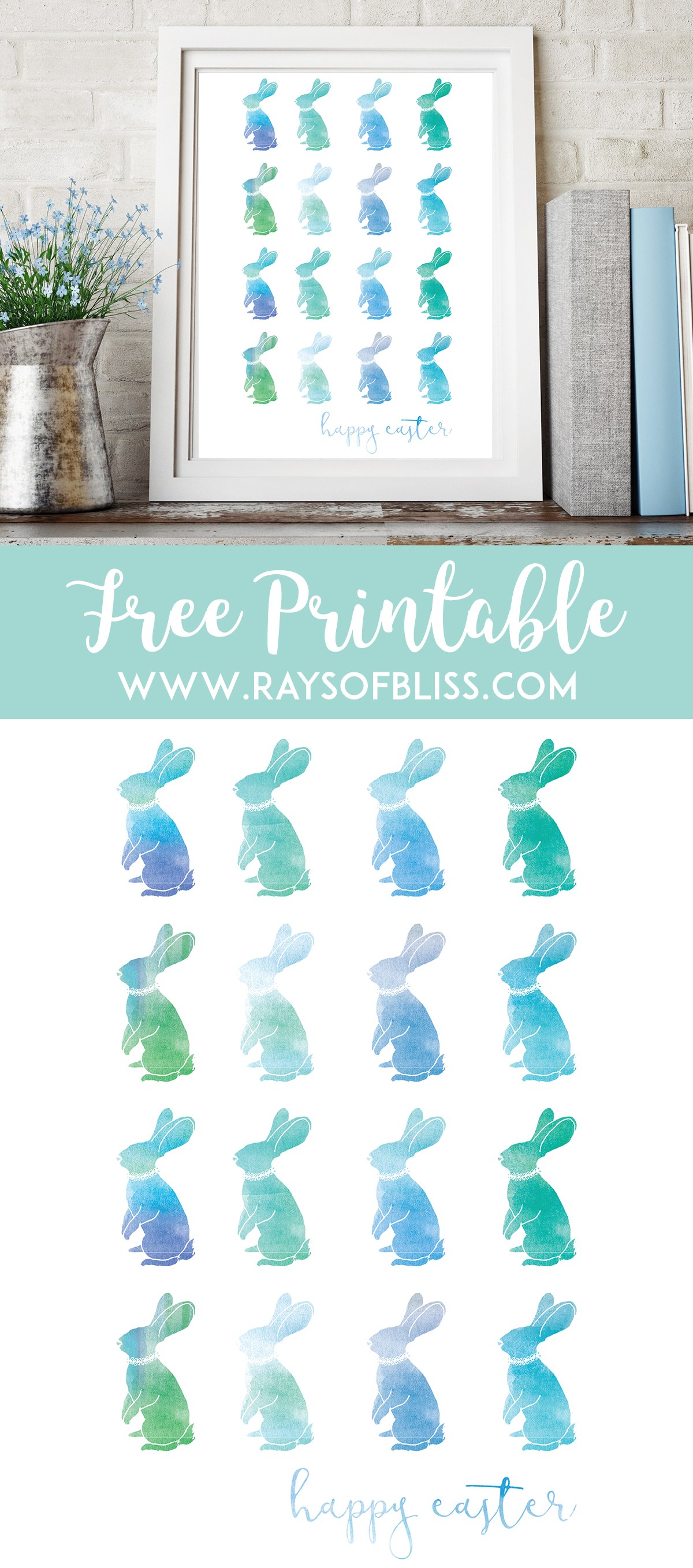 1200x2717 Happy Easter Bunny Watercolor ~ Easter Free Printable - Watercolor Easter Bunny