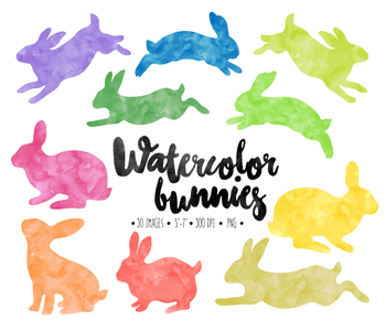 350x300 Watercolor Bunnies Clipart. Easter Bunny Clip Art Silhouettes - Watercolor Easter Bunny