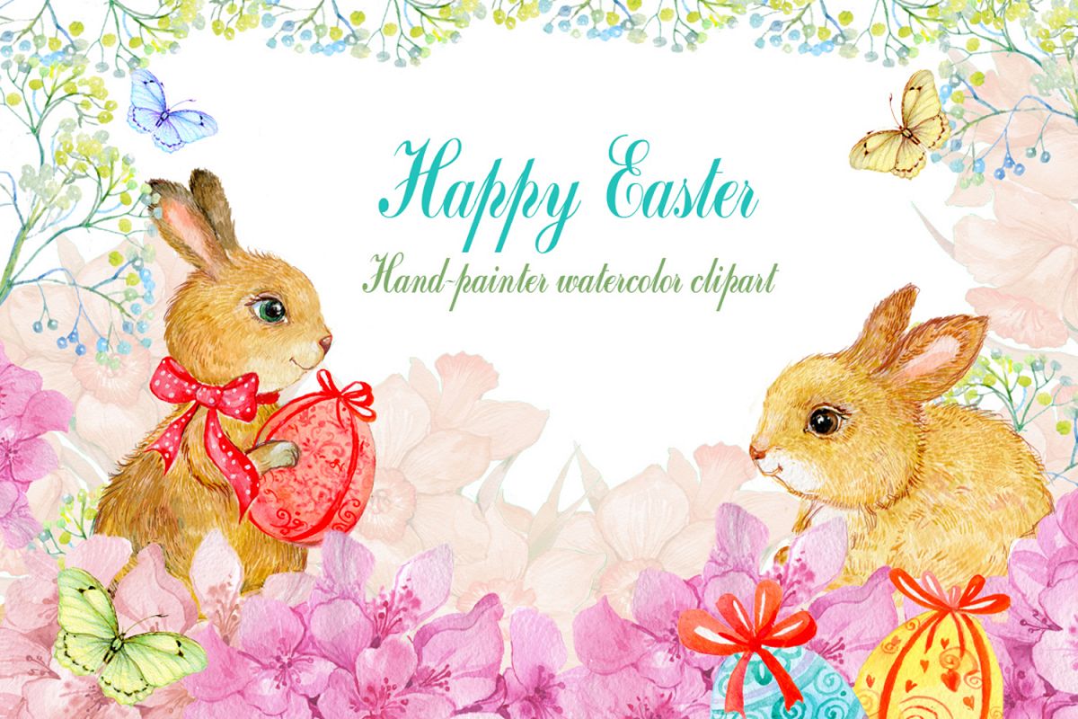 1200x800 Watercolor Clipart Easter Bunnies - Watercolor Easter Bunny
