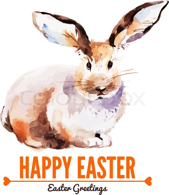 695x800 Card With Sketch Easter Rabbit. Hand Drawn Watercolor Illustration - Watercolor Easter Bunny