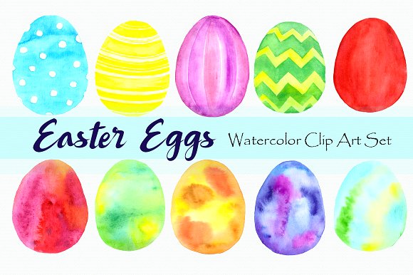 580x386 Watercolor Easter Eggs Clip Art Set - Watercolor Easter Eggs