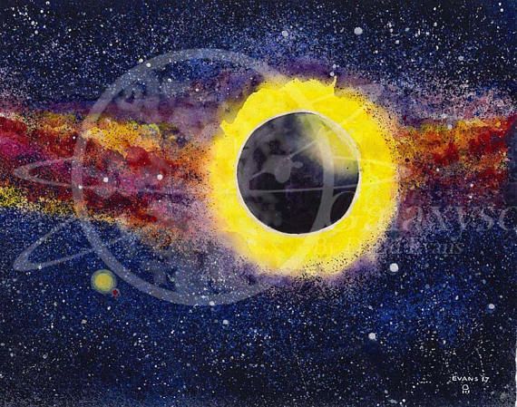 570x449 E Clipse Dot Zorg Watercolor Print. Eclipse Watercolor Fine Art - Watercolor Eclipse