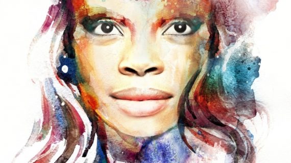 570x320 Watercolor Portrait Painting Female Watercolor Face In Hole Photo - Watercolor Effect Online