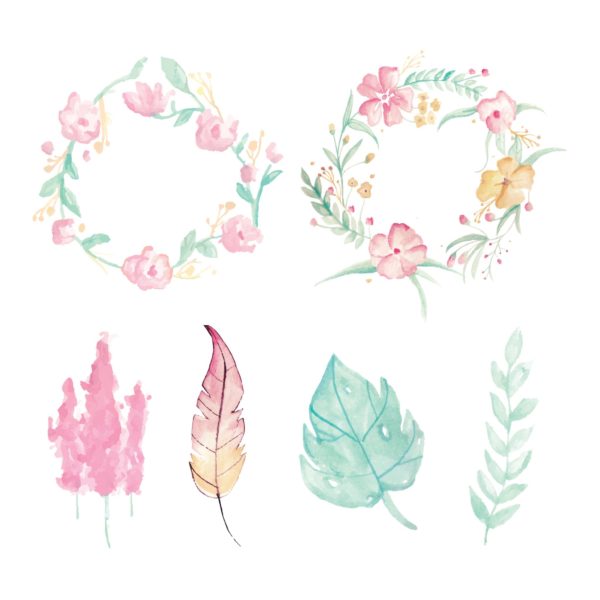600x600 Flower Border Watercolor Flower Elements - Watercolor Elements