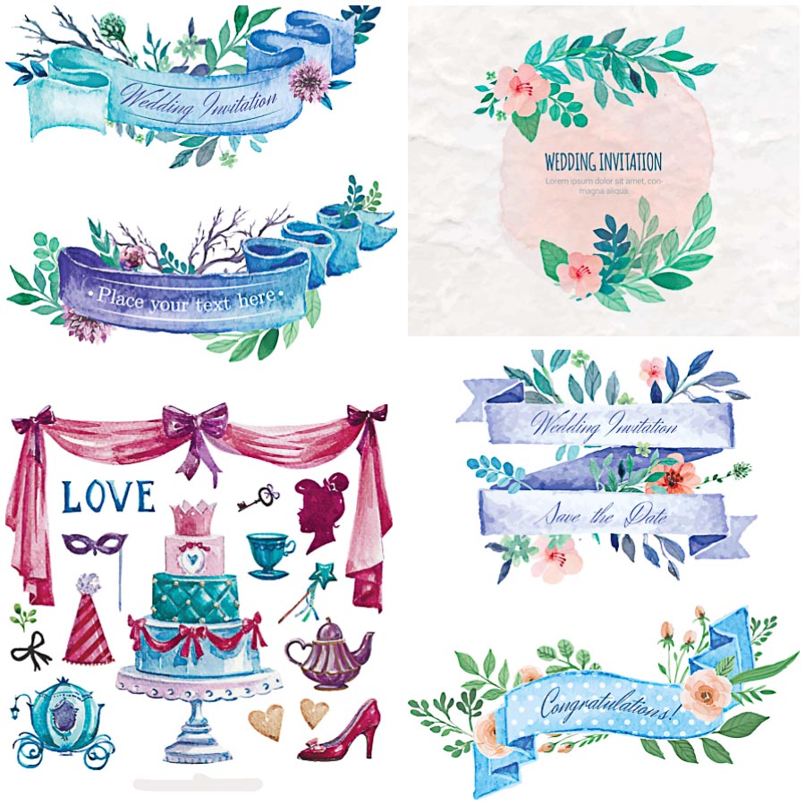 900x900 Wedding Elements Ribbon Vector Free Download - Watercolor Elements
