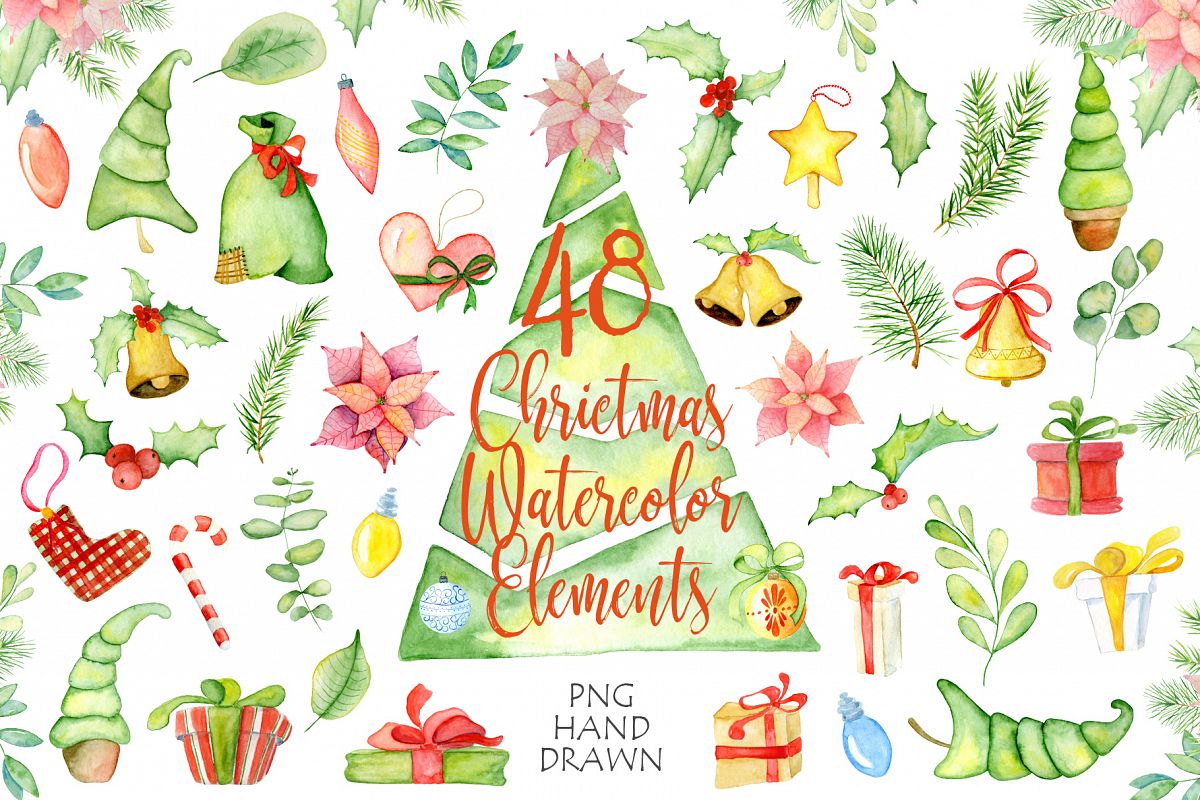 1200x800 Christmas Watercolor Elements And Decorations - Watercolor Elements