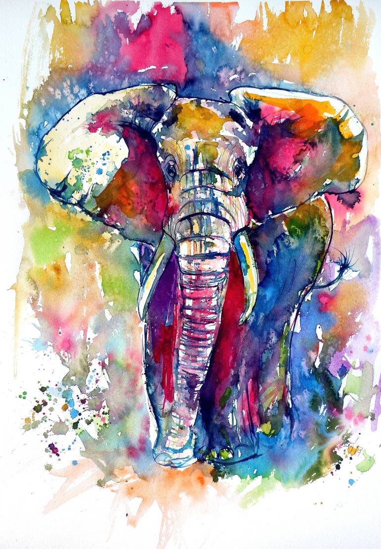 Watercolor Elephant Art at PaintingValley.com | Explore collection of ...