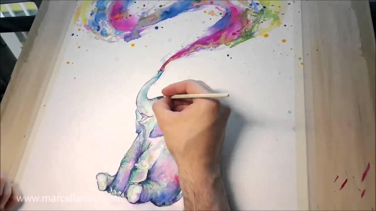 1280x720 Cute Baby Elephant Watercolor By Marc Allante Art - Watercolor Elephant Art