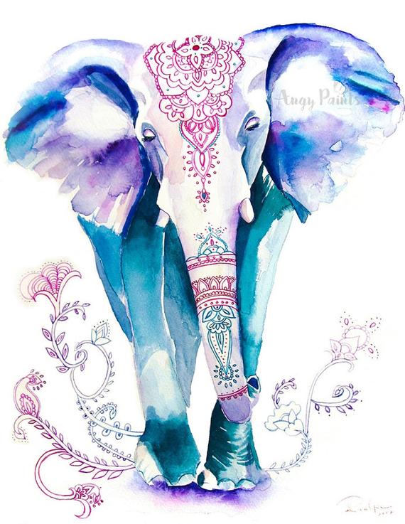570x737 Elephant Painting Animal Watercolor Animal Print Elephant Etsy - Watercolor Elephant Painting