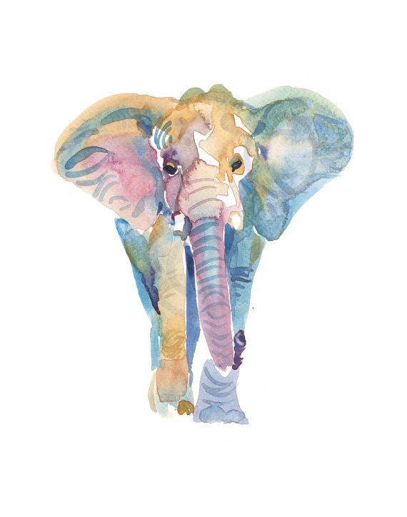 570x725 Elephant Painting Watercolor Watercolor Elephant Etsy - Watercolor Elephant Painting