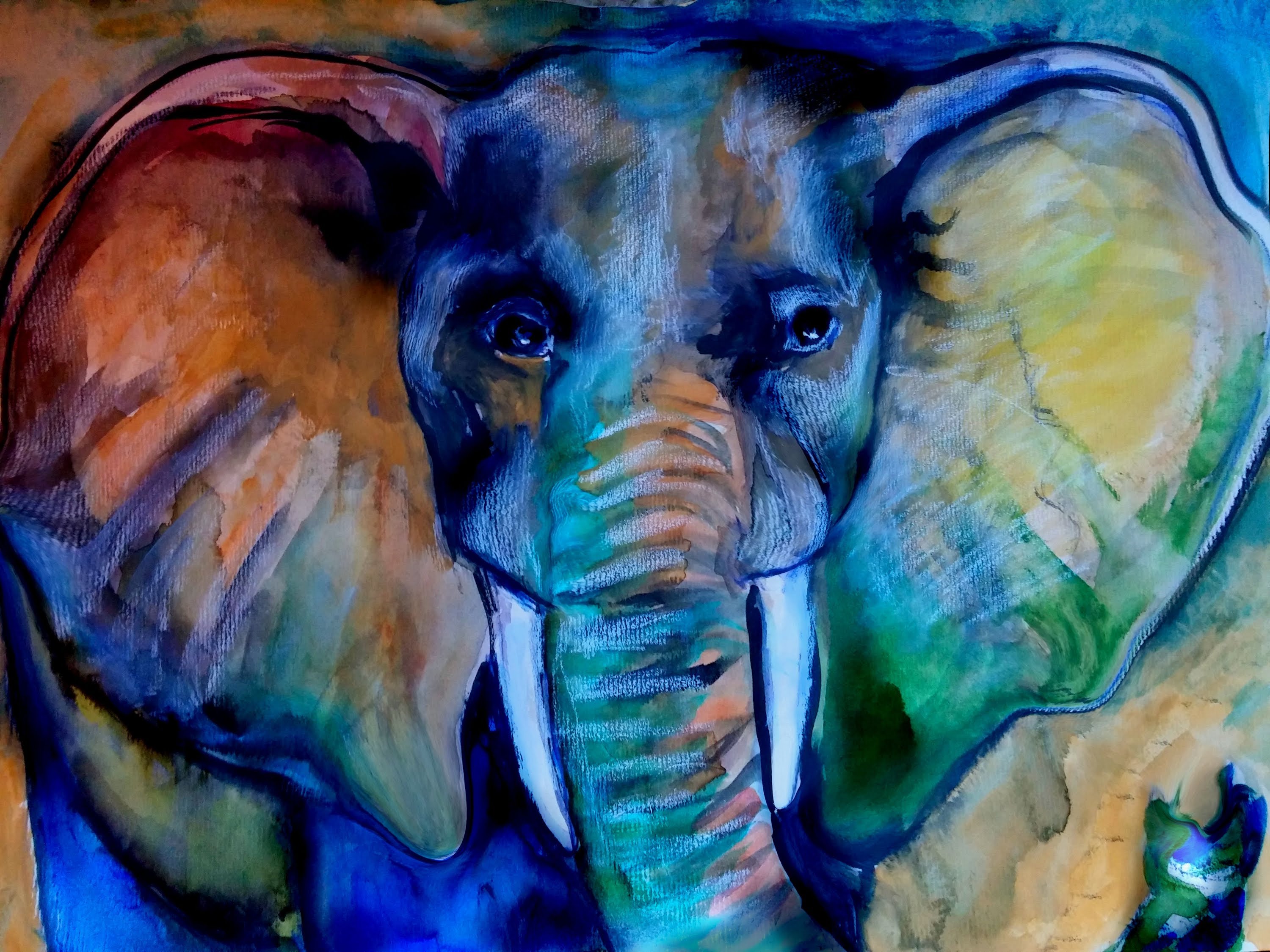 3000x2250 Speed Painting Watercolor Free Form Elephant - Watercolor Elephant Painting