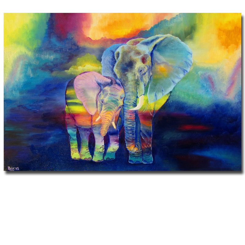 800x800 Rainbow Watercolor Animal Canvas Blue And Yellow Elephant Painting - Watercolor Elephant Painting