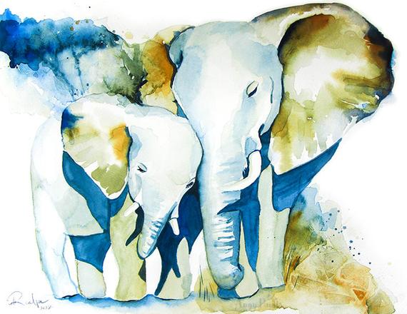 570x440 Animal Painting Elephant Watercolor Art Elephant Watercolor Etsy - Watercolor Elephant Painting