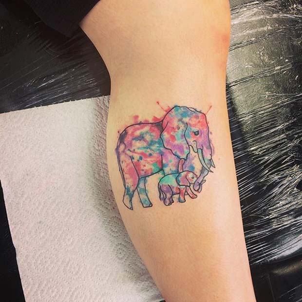 Watercolor Elephant Tattoo