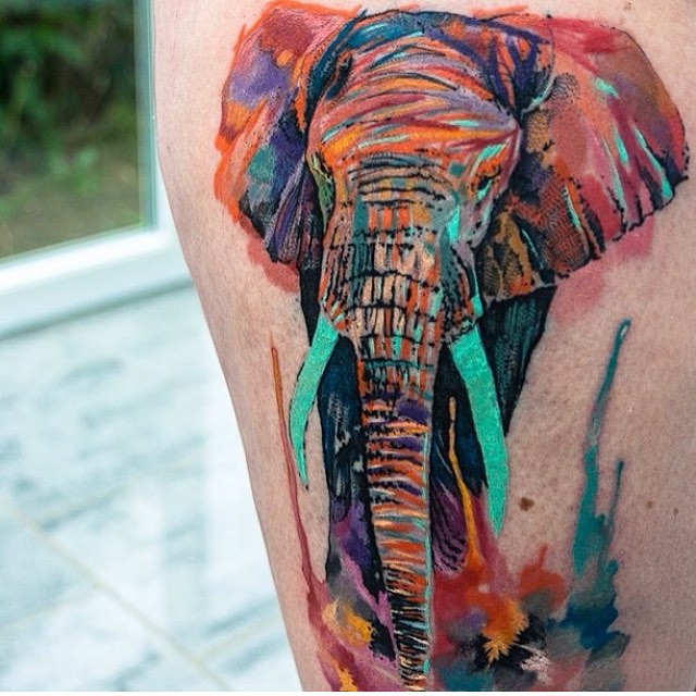 640x640 Watercolor Colorful Elephant Tattoo Best Tattoo Ideas Gallery - Watercolor Elephant Tattoo