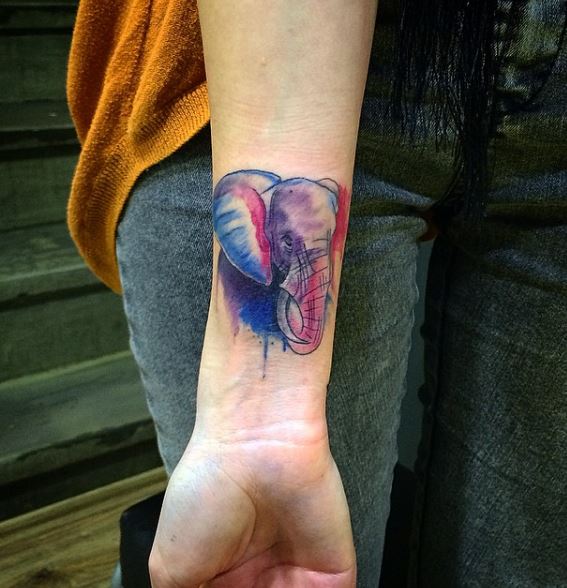 567x588 Watercolor Elephant Tattoo - Watercolor Elephant Tattoo