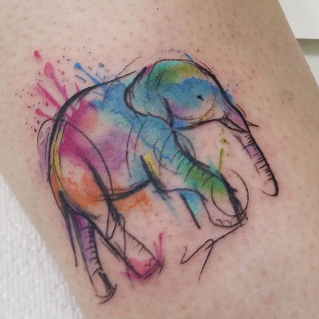 640x640 Watercolor Elephant Tattoo - Watercolor Elephant Tattoo