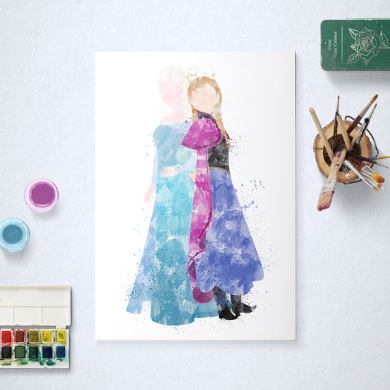 570x570 Elsa And Anna, Disney Princess, Frozen Poster, Watercolour Art - Watercolor Elsa
