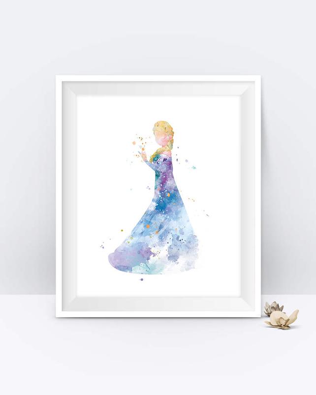 642x803 Princess Elsa Art Print Watercolor Printable Frozen Wall Art Etsy - Watercolor Elsa