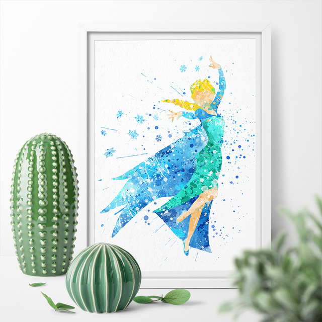 640x640 Watercolor Cartoon Princess Beauty Frozen Elsa Cute Girl Wall Art - Watercolor Elsa