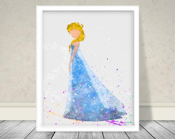 570x453 Watercolor Elsa Inspired Art Disney Princess Art Disney Art Etsy - Watercolor Elsa