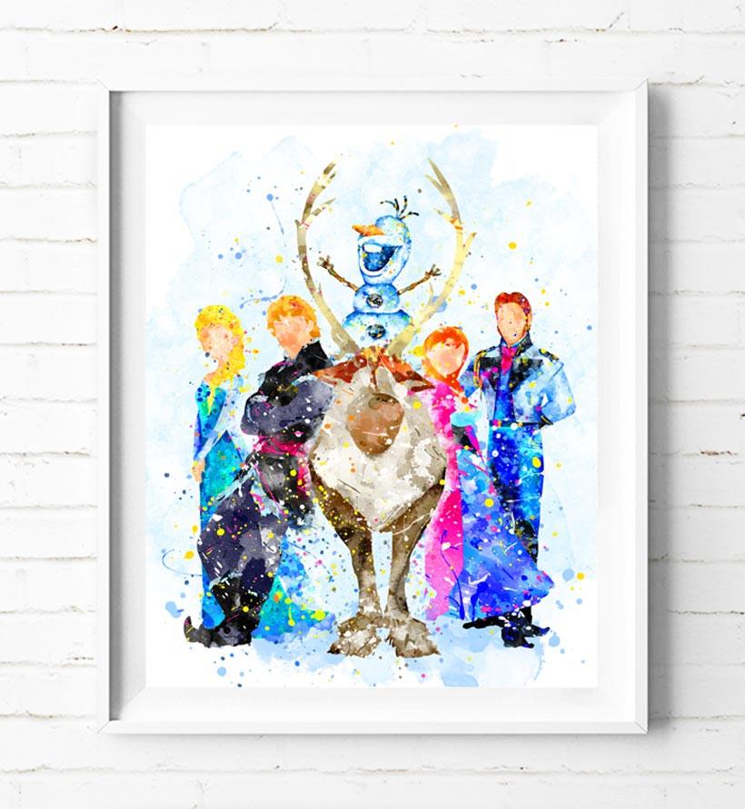 820x891 Disney Frozen Elsa Anna Olaf Kristoff Sven Hans Art Print Poster - Watercolor Elsa