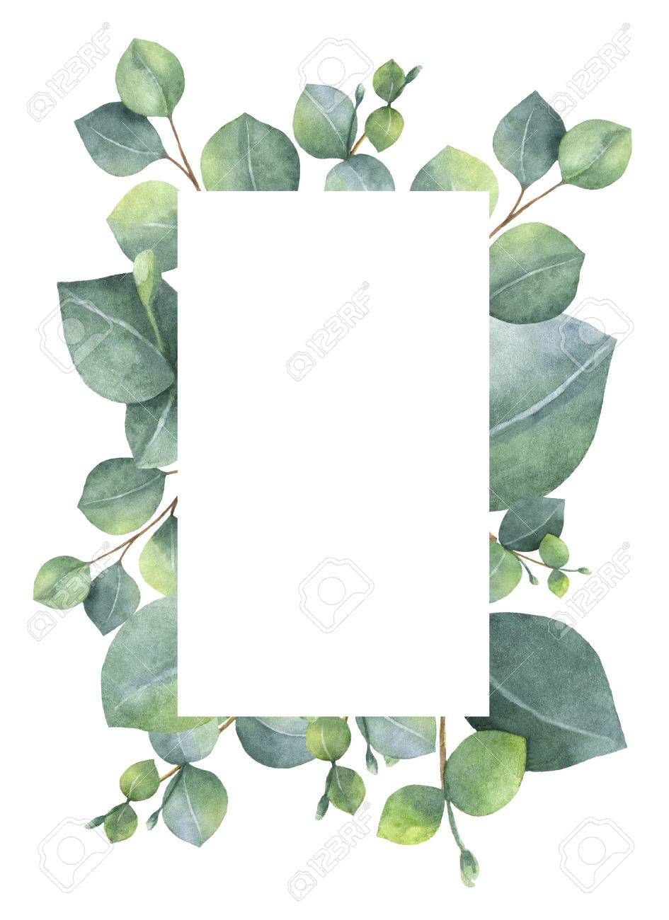 945x1300 Watercolor Green Floral Card With Silver Dollar Eucalyptus Leaves - Watercolor Eucalyptus Leaves