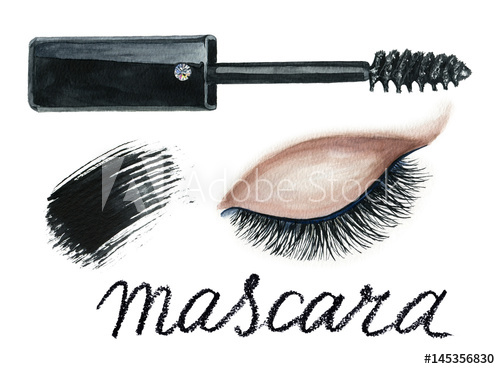 500x369 Watercolor Eye Makeup Hand Painted Set Mascara, Eyelid With Black - Watercolor Eye Makeup