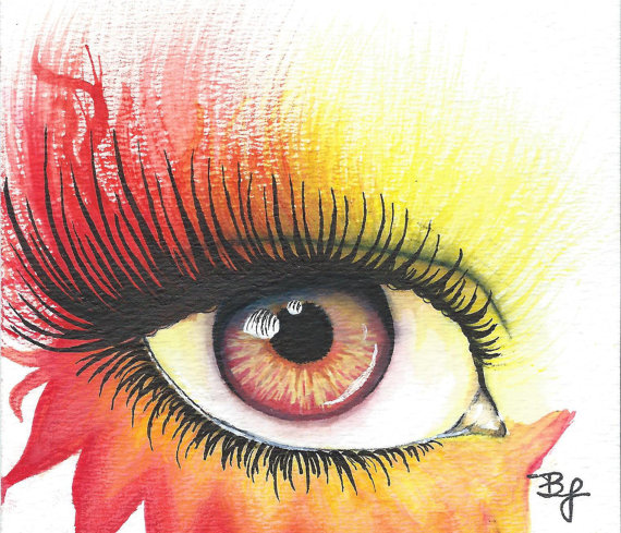 570x489 Original Fire Eye 4x5.5in Watercolor Painting, Colorsplash, Bronze - Watercolor Eye Painting