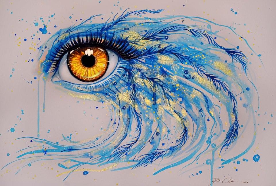 960x649 Svenja Jodicke Adds Bird Feathers To This Watercolor Painting Of A - Watercolor Eye Painting