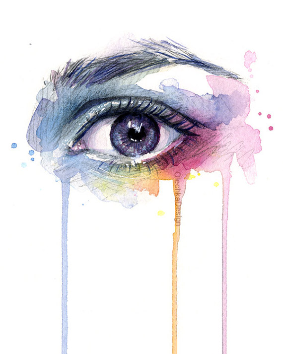 570x713 Beautiful Eye Dripping Rainbow Watercolor Art Print, Surreal Eye - Watercolor Eye Painting