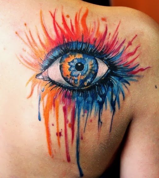 506x569 Attractive Watercolor Eye Tattoo On Right Chest Tattoo Ideas - Watercolor Eye Tattoo