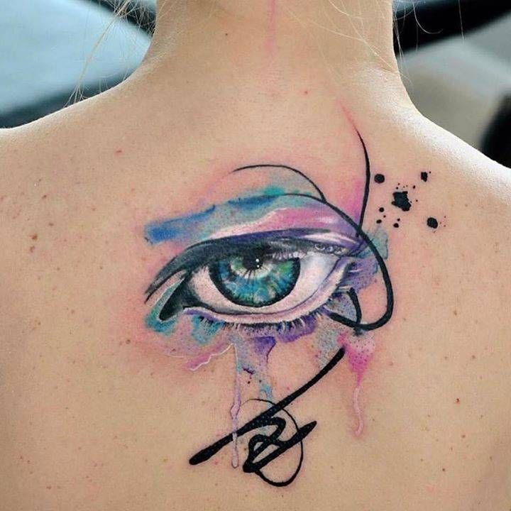 720x720 Watercolor Eye Tattoo On The Upper Back. Watercolor Tattoos - Watercolor Eye Tattoo