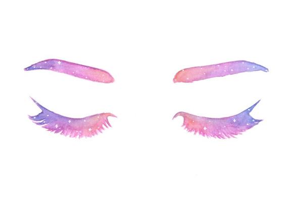 570x403 Fashion Illustration Print Pink Purple Watercolor Eyelashes Etsy - Watercolor Eyelashes