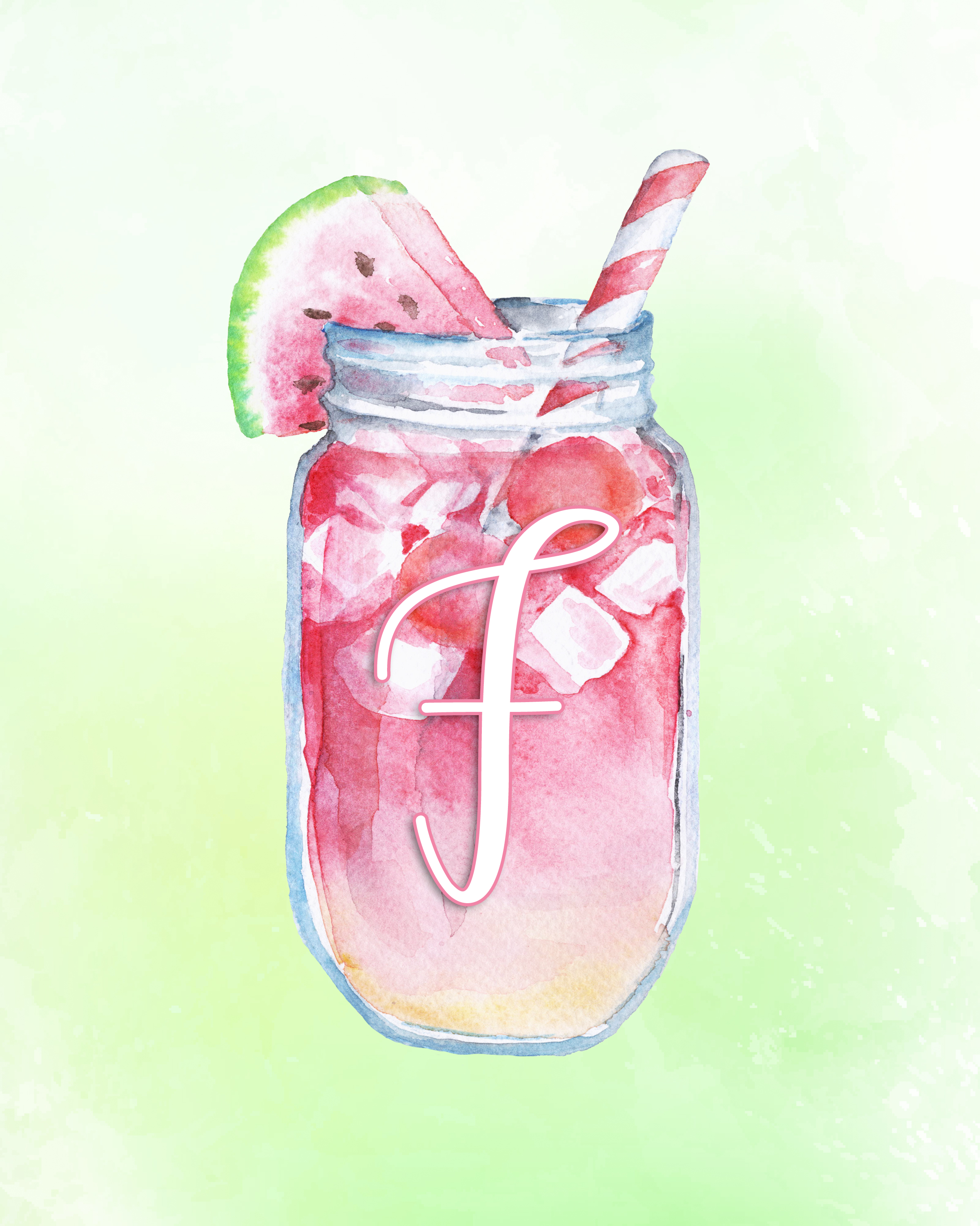 2400x3000 Free Printable Summertime Watercolor Mason Jar Monograms - Watercolor F