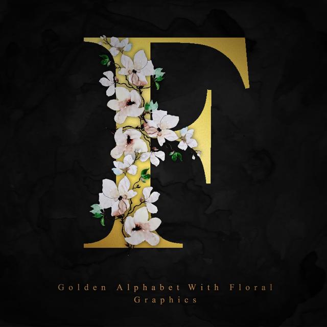 640x640 Golden Alphabet Letter F Watercolor Floral Background, Watercolor - Watercolor F