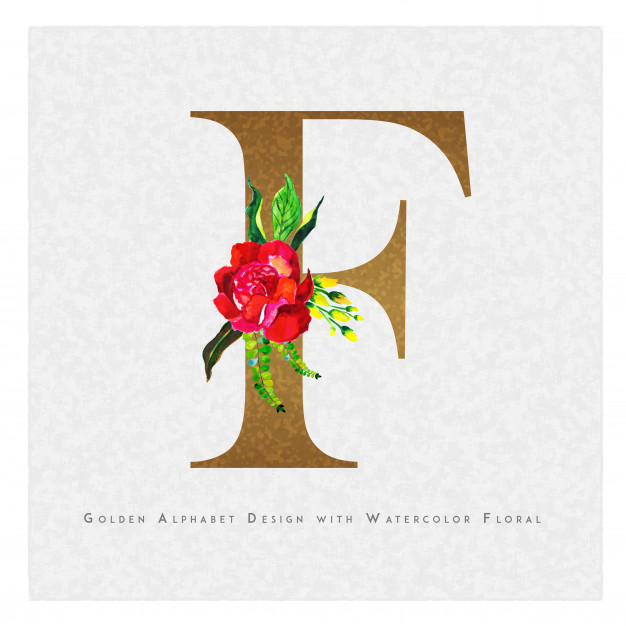 626x626 Golden Letter F Watercolor Floral Background Vector Premium Download - Watercolor F