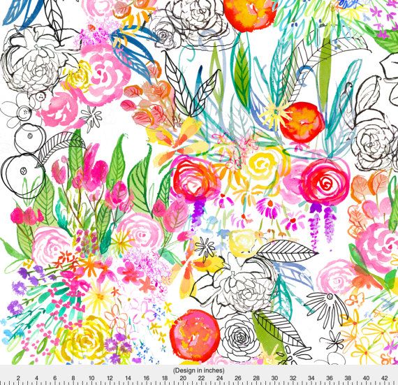 570x551 Flower Print Fabric Designs Watercolor Floral Fabric Botanical - Watercolor Fabric Design