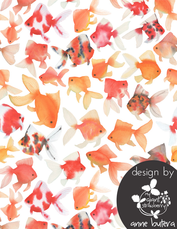 612x792 My Goldfish Fabric Voted - Watercolor Fabric Design