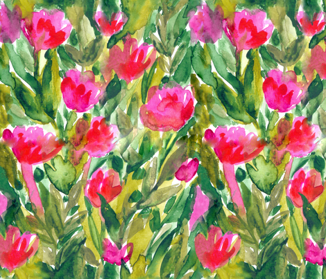 470x403 Watercolor Tulips Flowers Fabric Design. Floral Aquarelle Pattern - Watercolor Fabric Design
