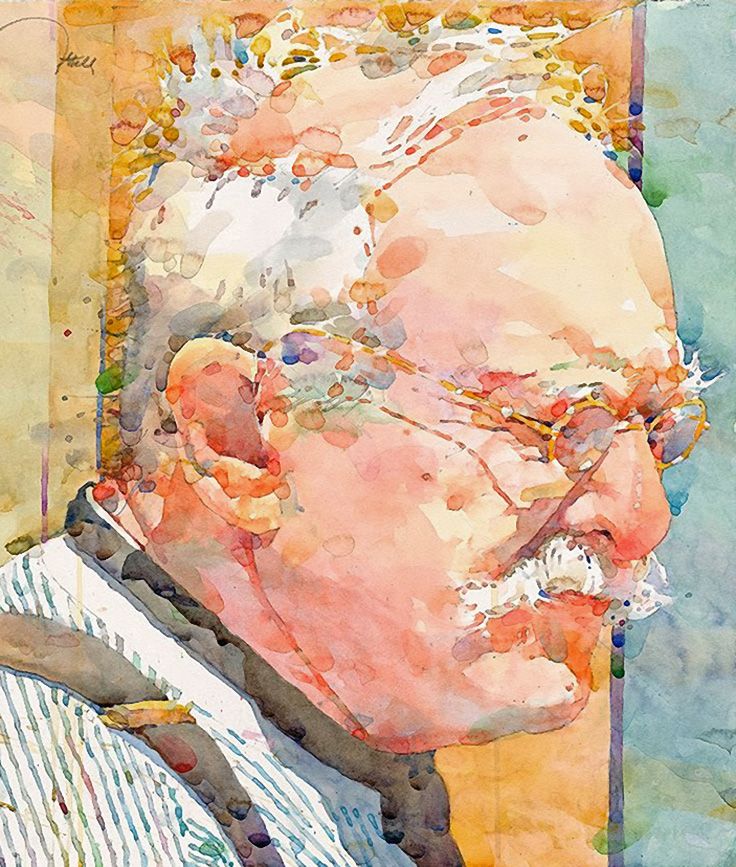 736x867 Ted Nutall, Watercolor {Male Head Eyeglasses Mustache Elderly Man - Watercolor Face Profile