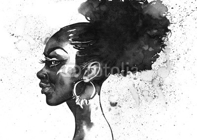 400x284 Watercolor Fashion African Woman Portrait With Splashes. Painting - Watercolor Face Profile