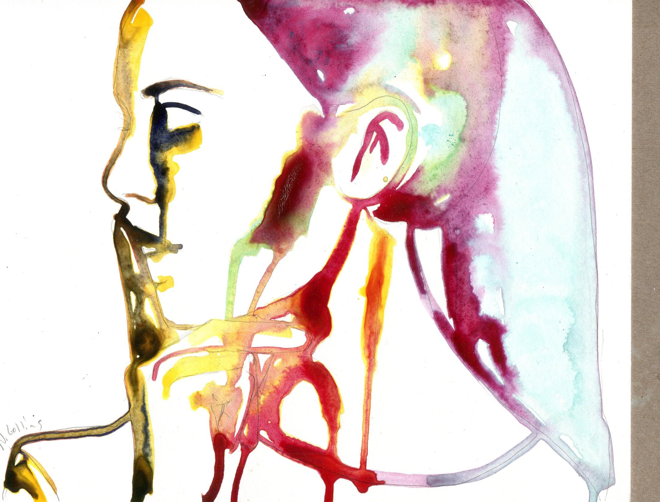 2204x1676 Woman Face Side Profile Easy Abstract Ink Painting - Watercolor F...