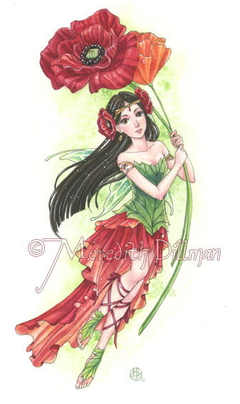 337x566 Gathering Poppies - Watercolor Fairy