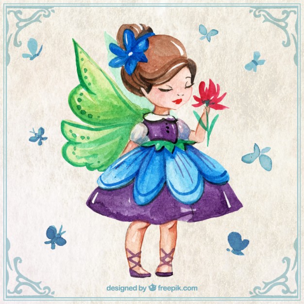 626x626 Watercolor Beautiful Fairy With Butterflies And Flower Vector - Watercolor Fairy
