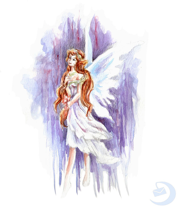 600x704 Watercolor Fairy By Moonlight Messenger - Watercolor Fairy