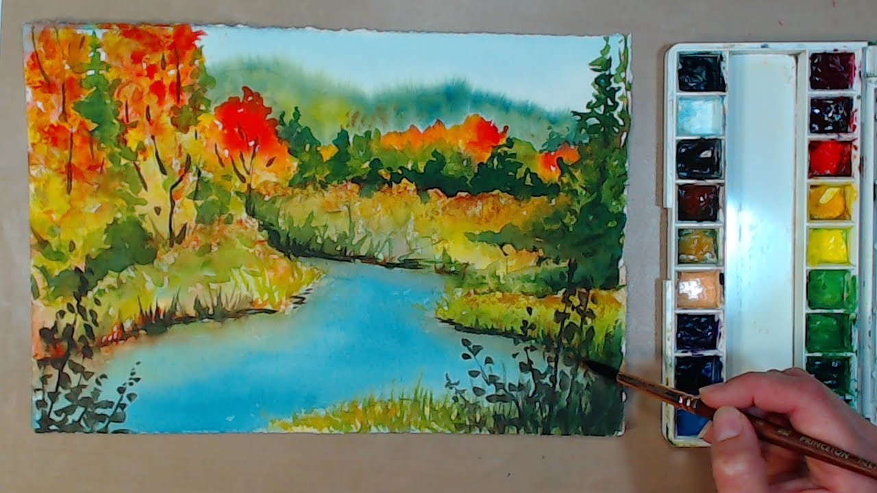 1280x720 4 Color Fall Landscape In Watercolor Beginner Friendly! - Watercolor Fall Landscape