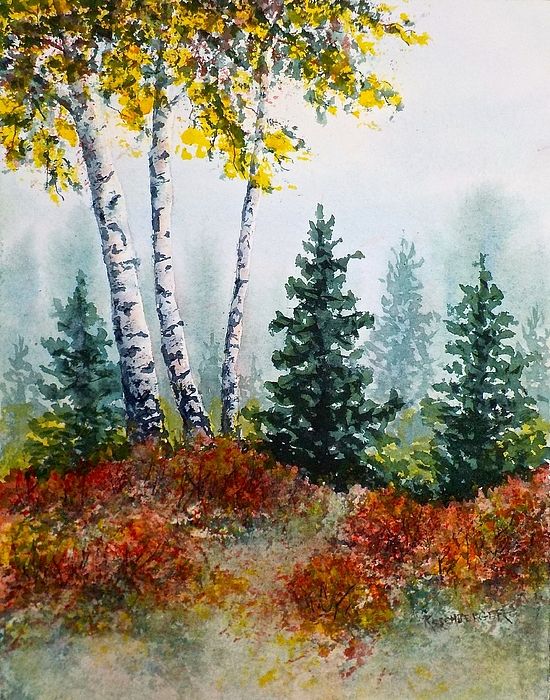 550x700 Fall Scene In Watercolor - Watercolor Fall Scenes