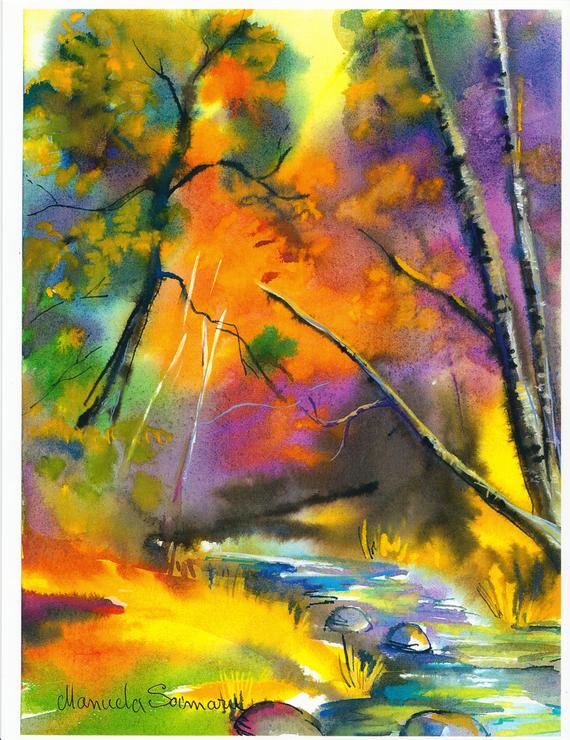 570x740 Forest Watercolor Autumn Scenes Forest Art 8x11 Print Nature Etsy - Watercolor Fall Scenes