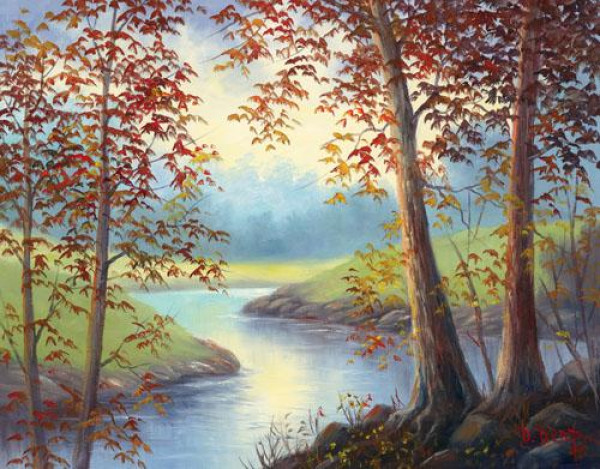 600x469 Painting Romantic Country Scenes In Oils Fall On The James River - Watercolor Fall Scenes